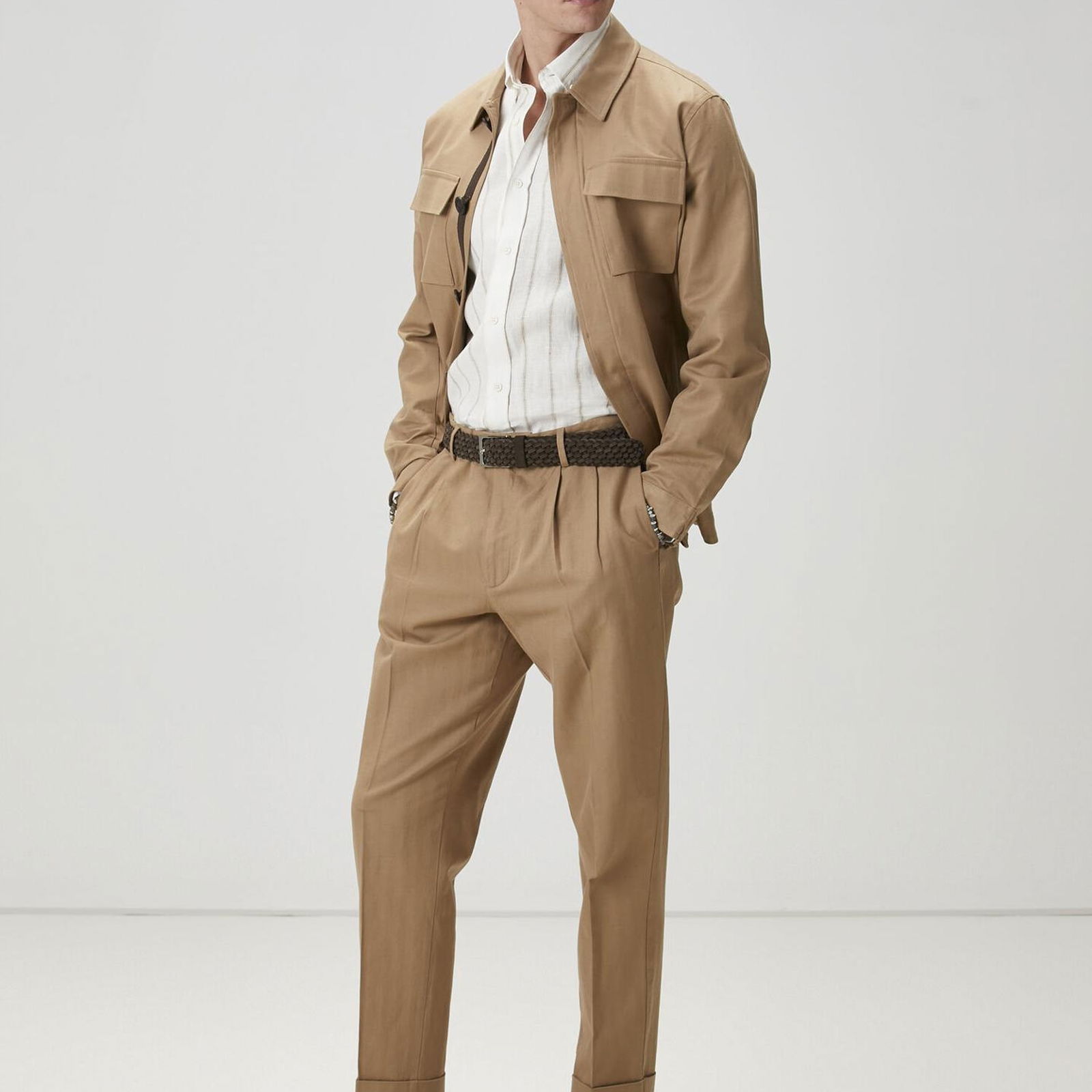 Beymen Club Erkek Comfort Fit Bej Çizgili Keten Gömlek
