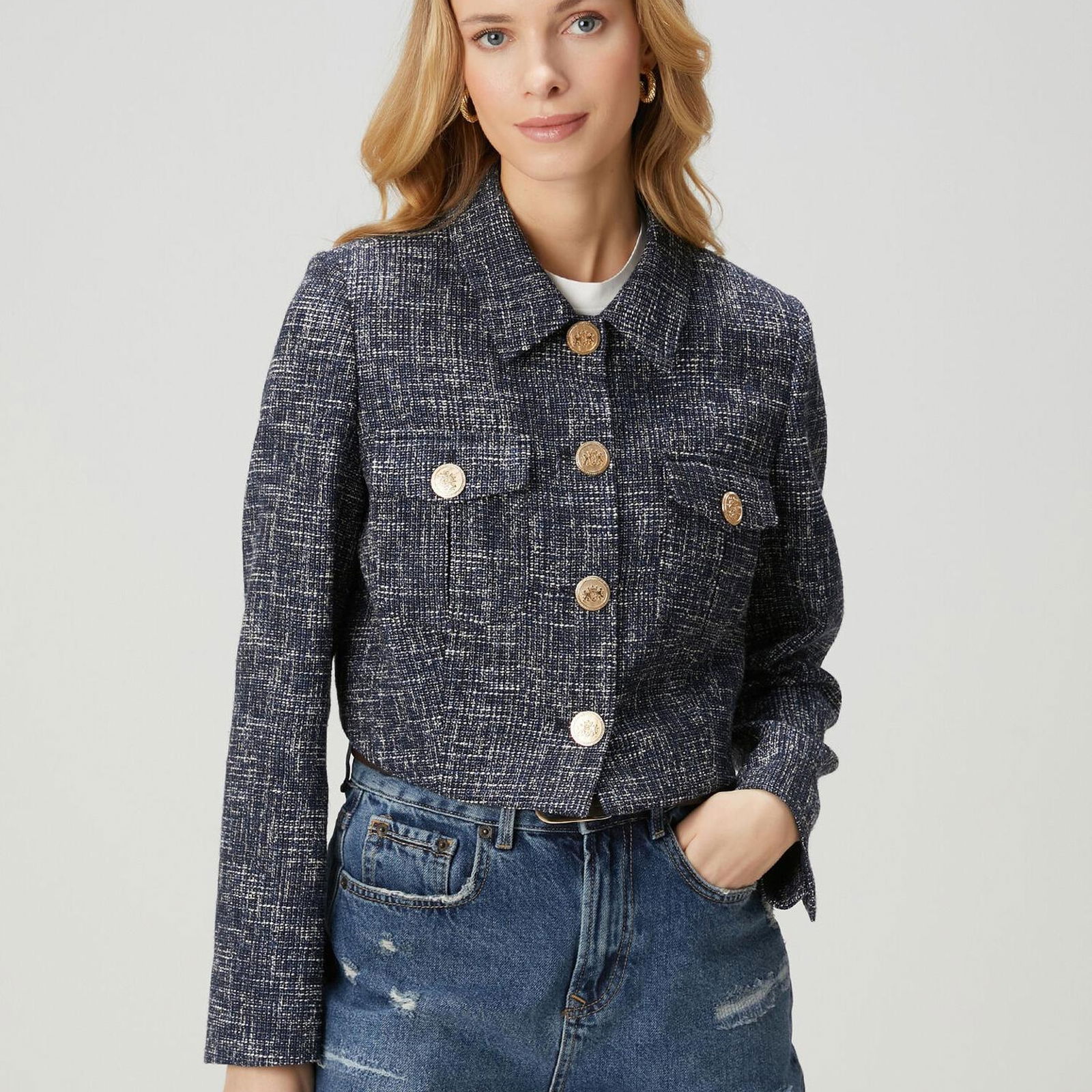 Beymen Club Kadin Lacivert Tweed Ceket
