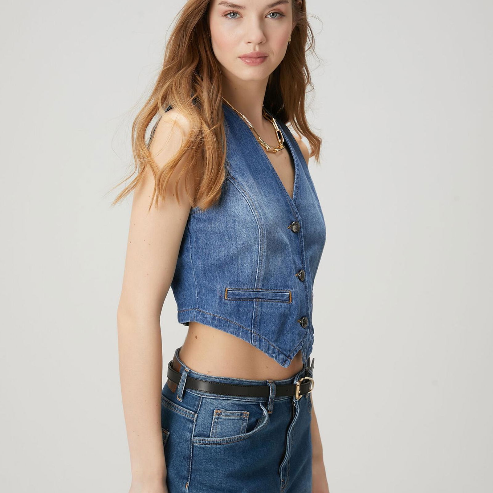 Beymen Club Kadin Mavi Crop Denim Yelek
