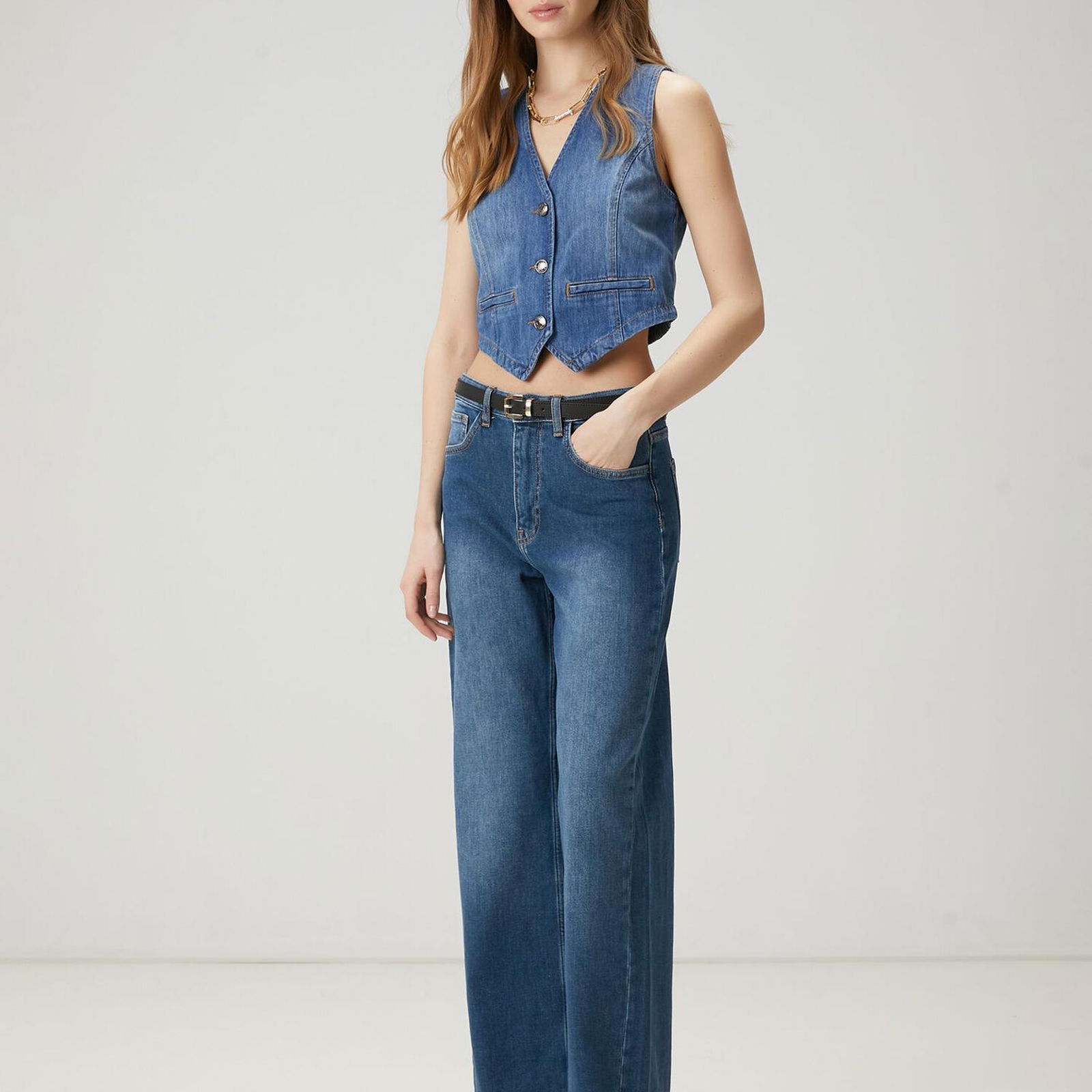 Beymen Club Kadin Mavi Crop Denim Yelek