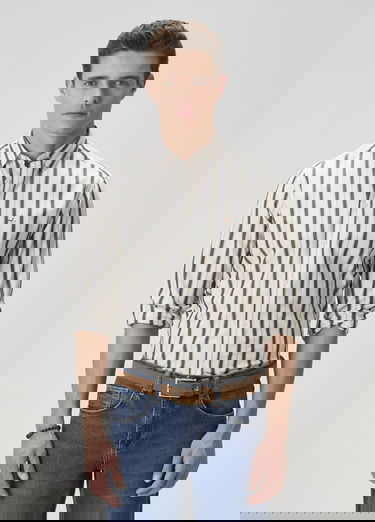  Beymen Club Erkek Slim Fit Beyaz Çizgili Gömlek