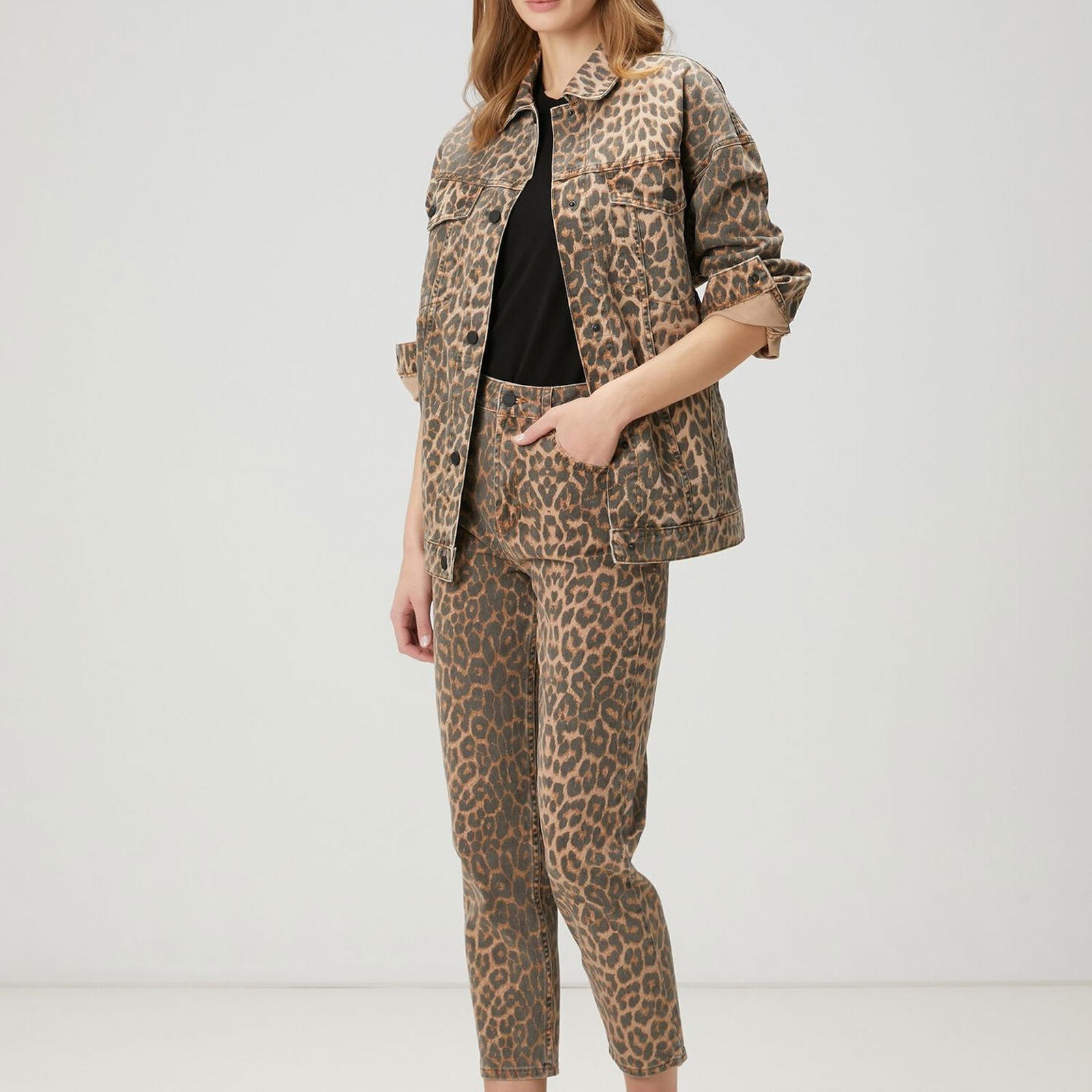 Beymen Club Kadin Leopar Desenli Denim Ceket