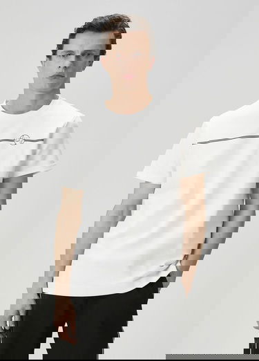  Beymen Club Erkek Beyaz Şerit Kaz Baskılı T-shirt