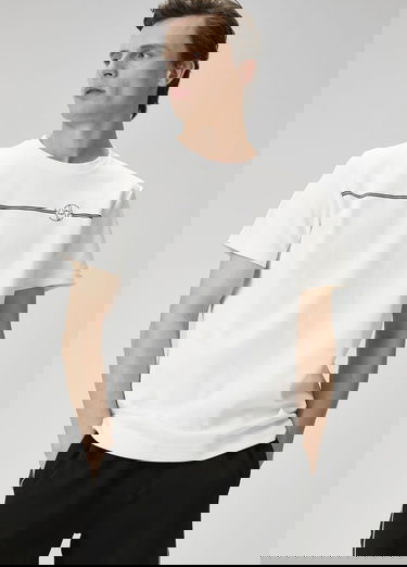  Beymen Club Erkek Beyaz Şerit Kaz Baskılı T-shirt