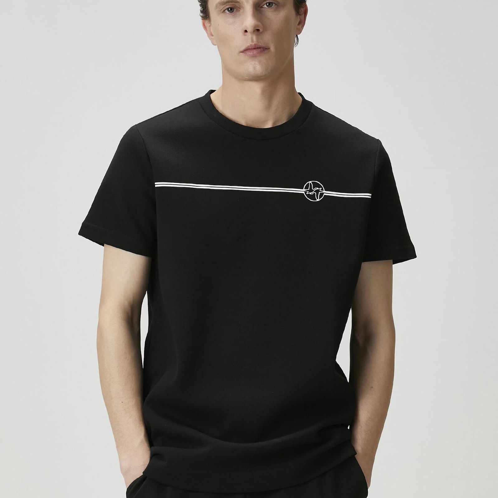 Beymen Club Erkek Siyah Şerit Kaz Baskılı T-shirt