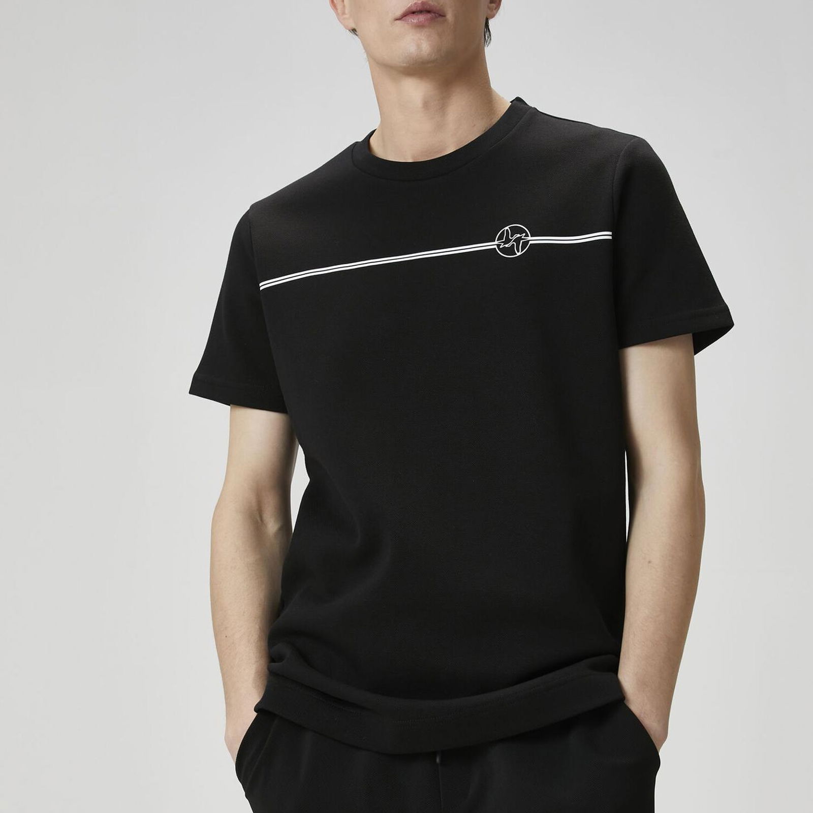 Beymen Club Erkek Siyah Şerit Kaz Baskılı T-shirt