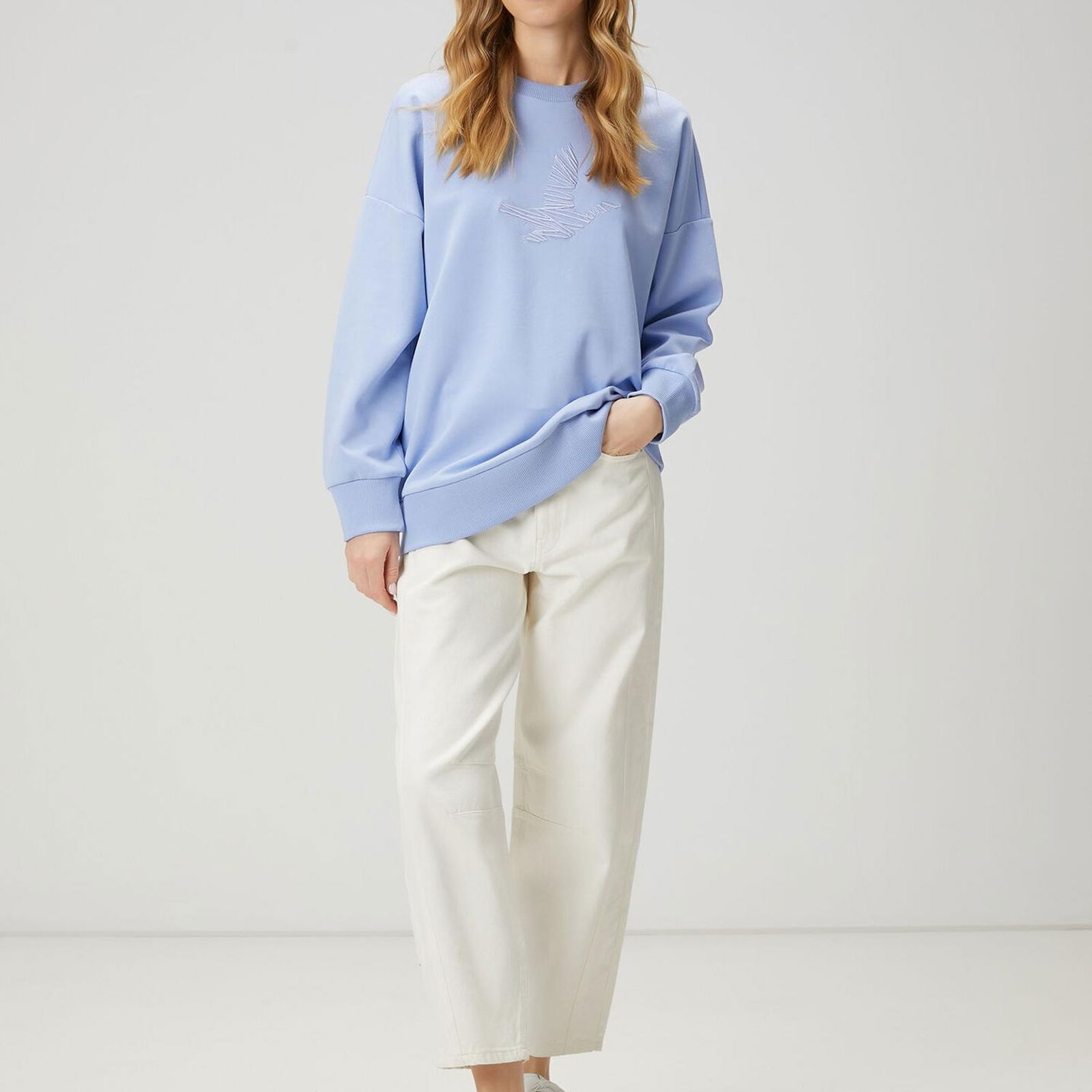 Beymen Club Kadin Oversize Mavi Logo Nakışlı Sweatshirt