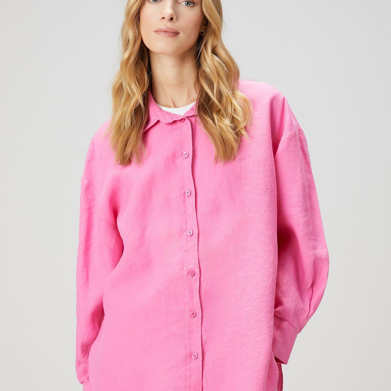 Beymen Club Kadin Oversize Pembe Keten Gömlek