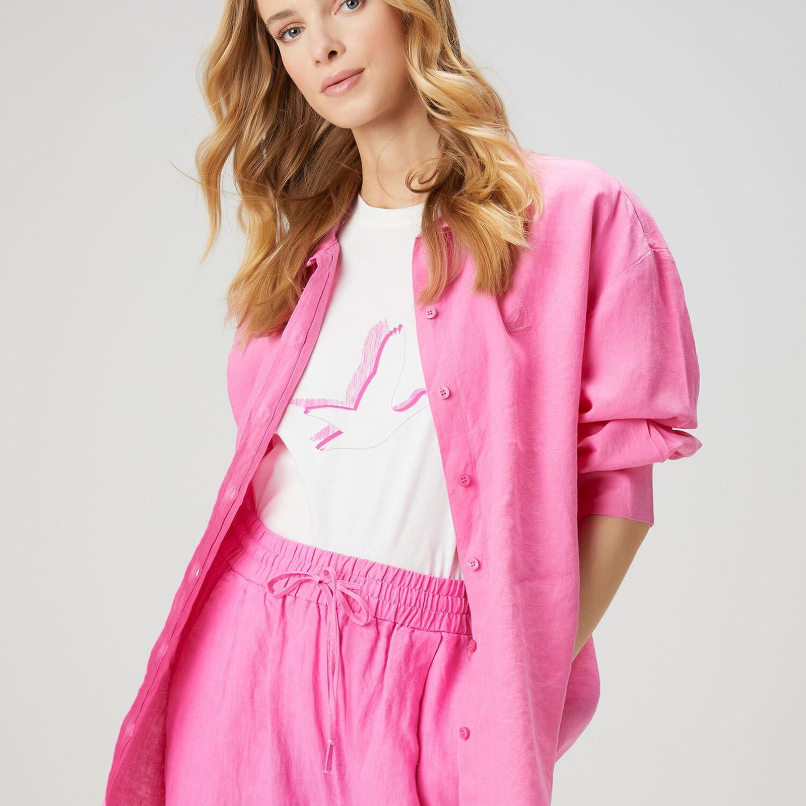 Beymen Club Kadin Oversize Pembe Keten Gömlek