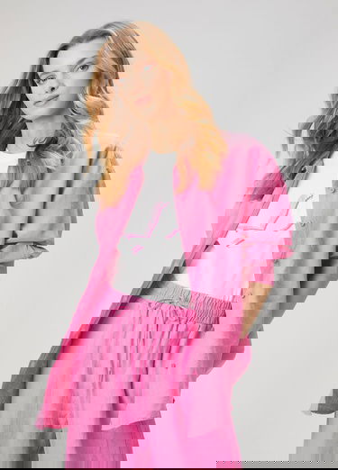  Beymen Club Kadin Oversize Pembe Keten Gömlek