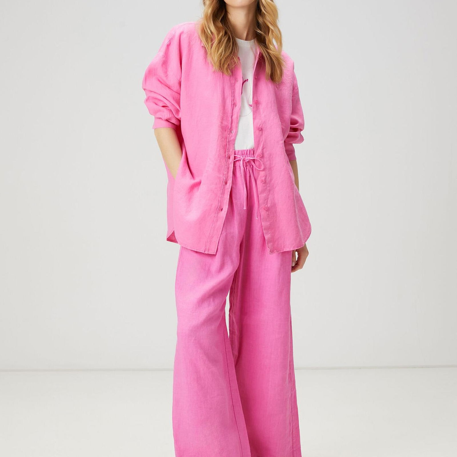 Beymen Club Kadin Oversize Pembe Keten Gömlek