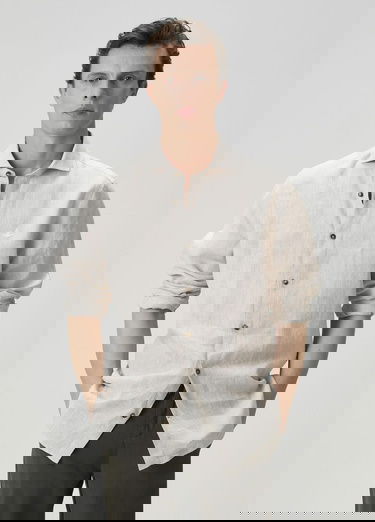  Beymen Club Erkek Koyu Bej Keten Gömlek