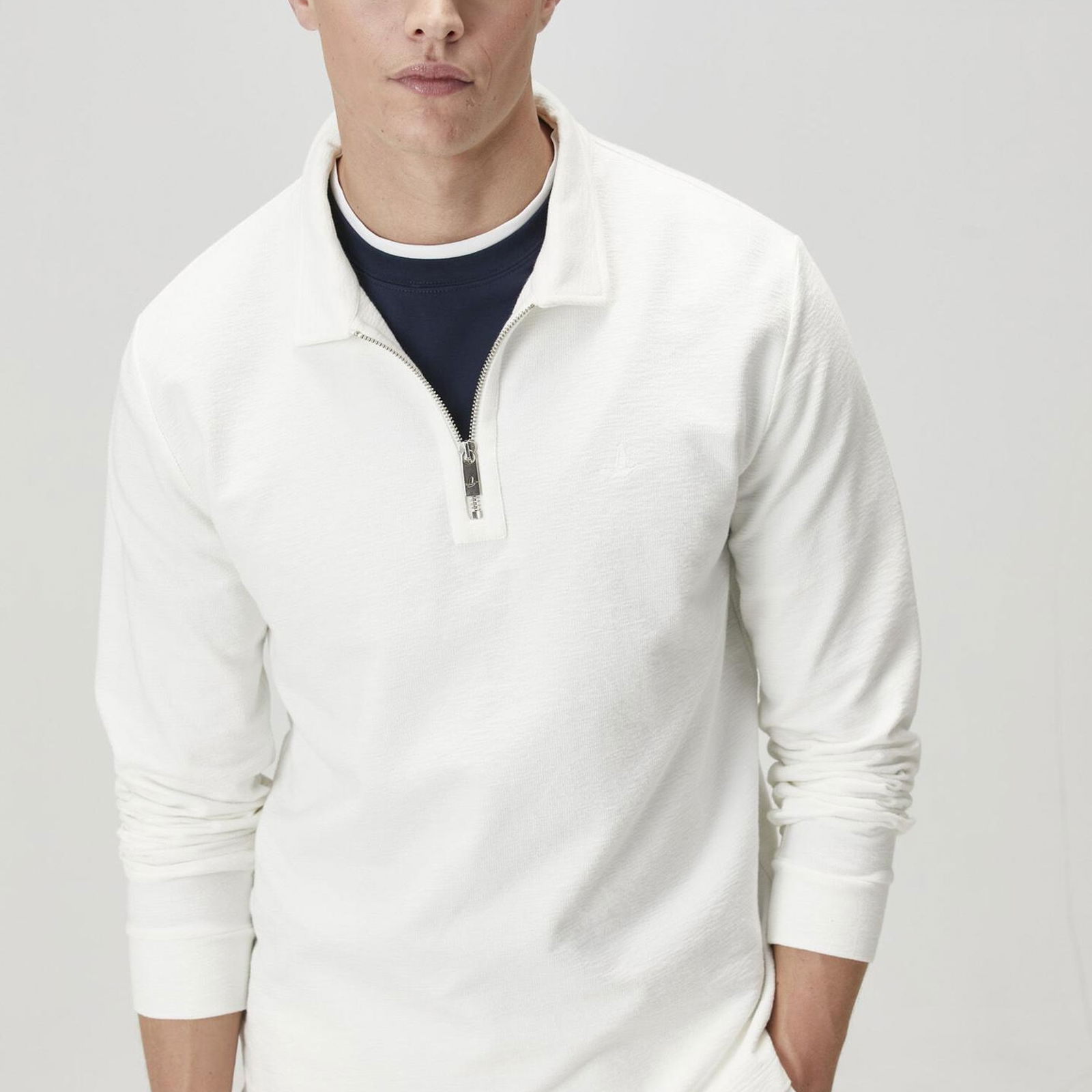 Beymen Club Erkek Kırık Beyaz Polo Yaka Sweatshirt