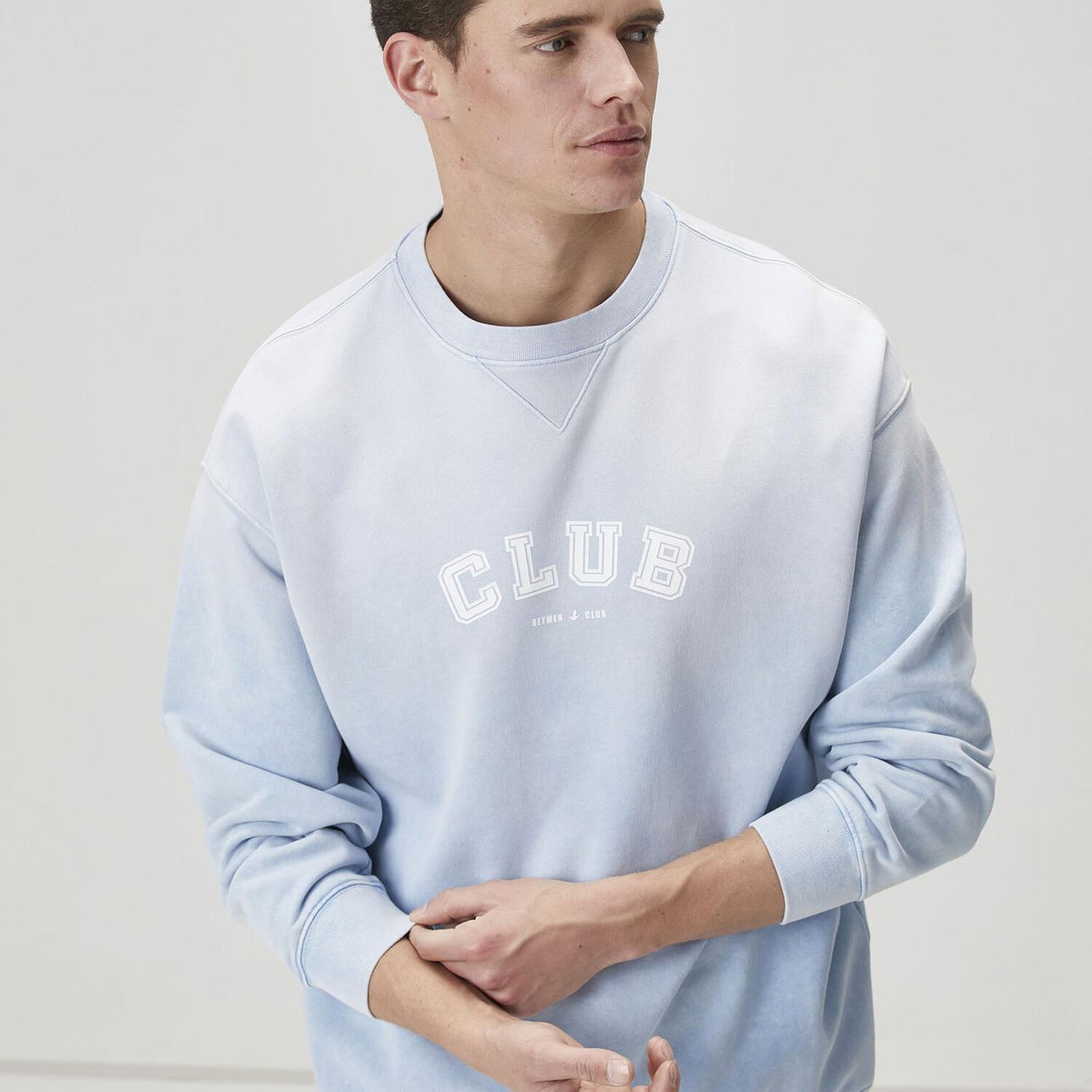 Beymen Club Erkek Açık Mavi Logo Baskılı Sweatshirt