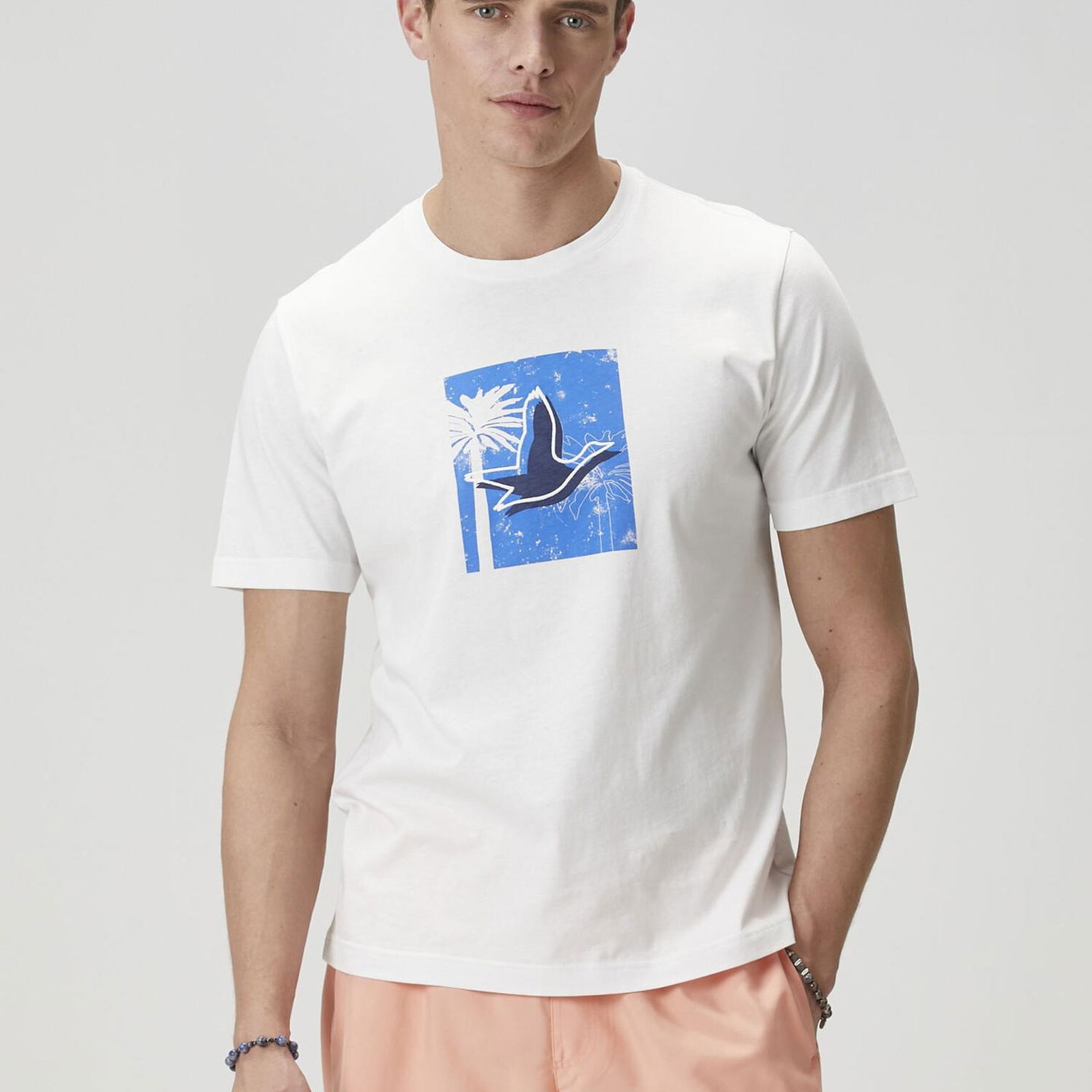 Beymen Club Erkek Beyaz Palmiye Baskılı T-shirt