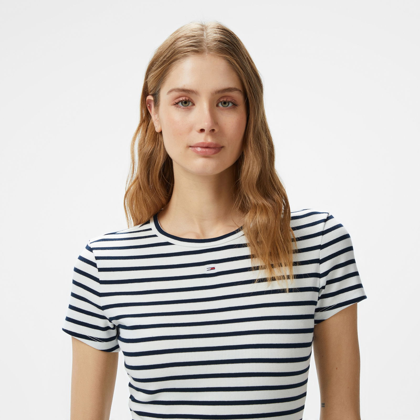 Tommy Jeans Slim Essential Rib Ext Kadın Beyaz T-Shirt