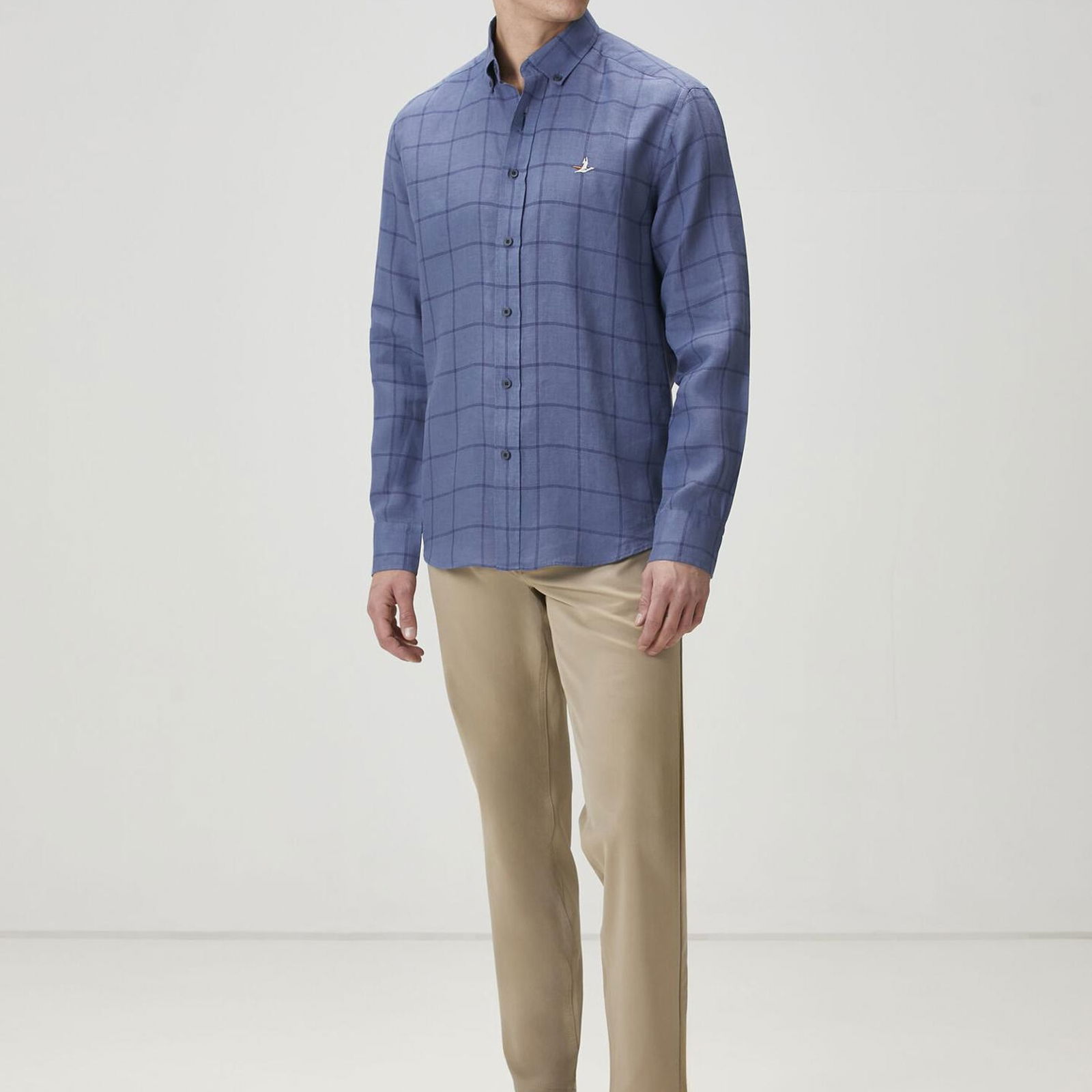 Beymen Club Erkek Comfort Fit Indigo Ekose Desenli Keten Gömlek