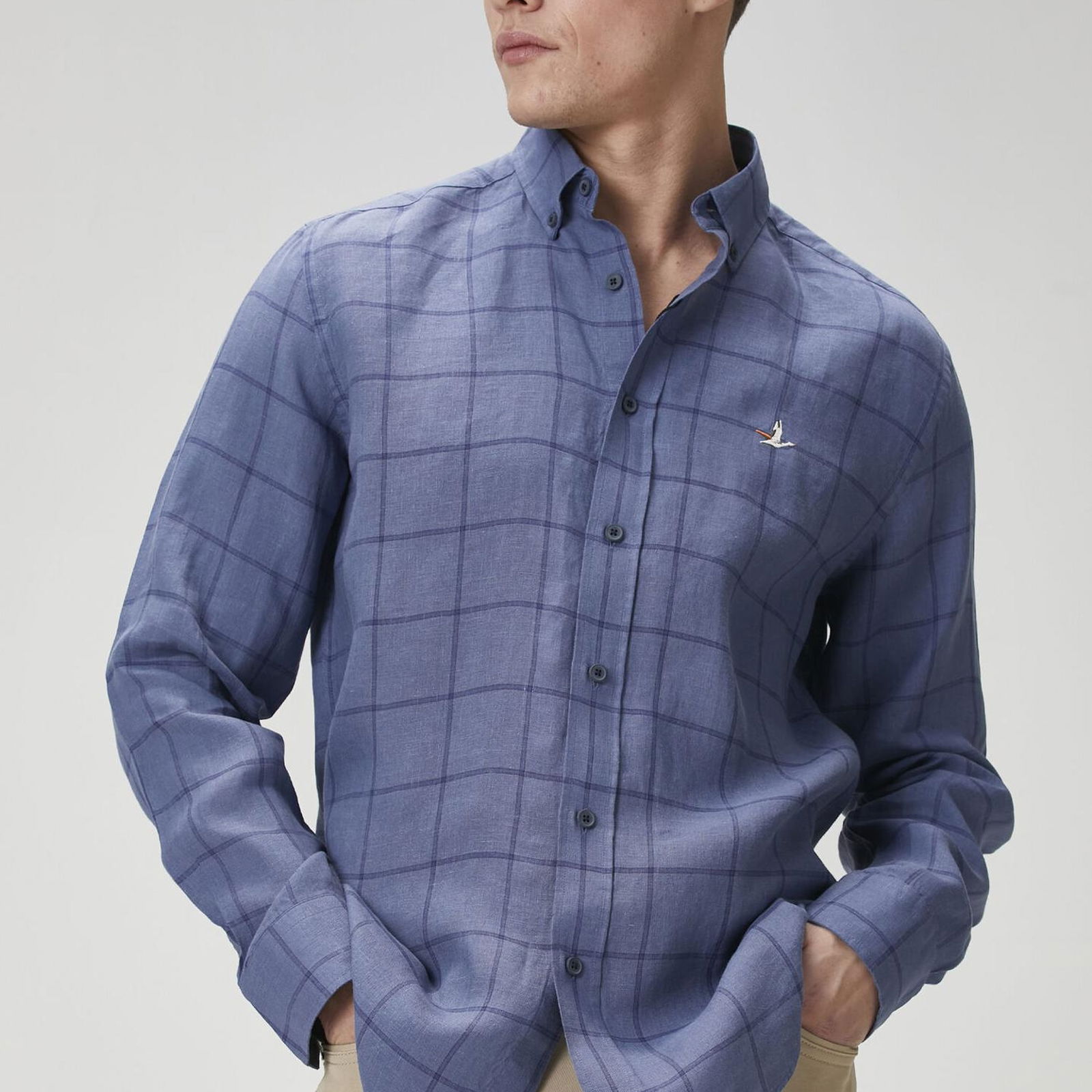 Beymen Club Erkek Comfort Fit Indigo Ekose Desenli Keten Gömlek