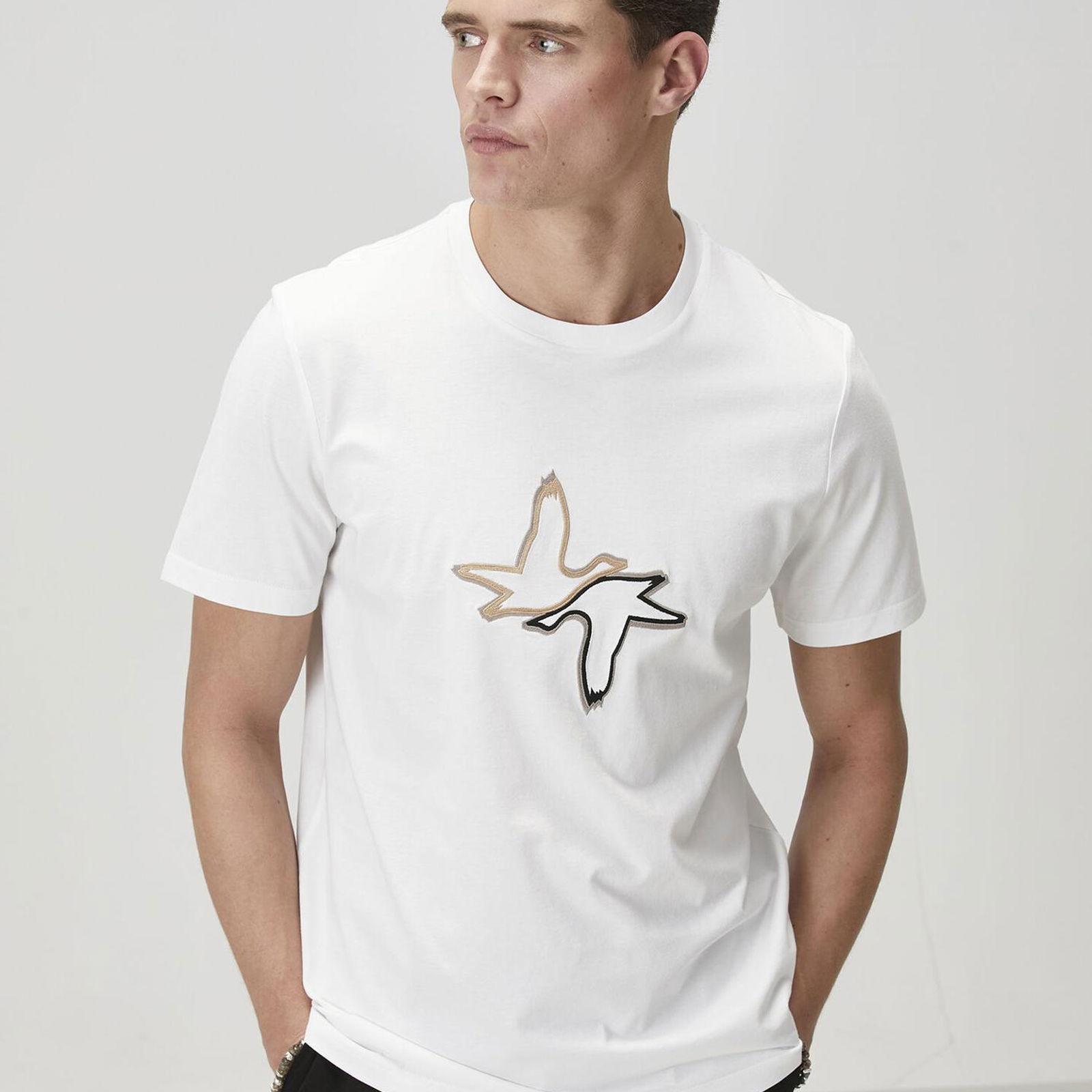 Beymen Club Erkek Beyaz Kaz Nakışlı T-shirt