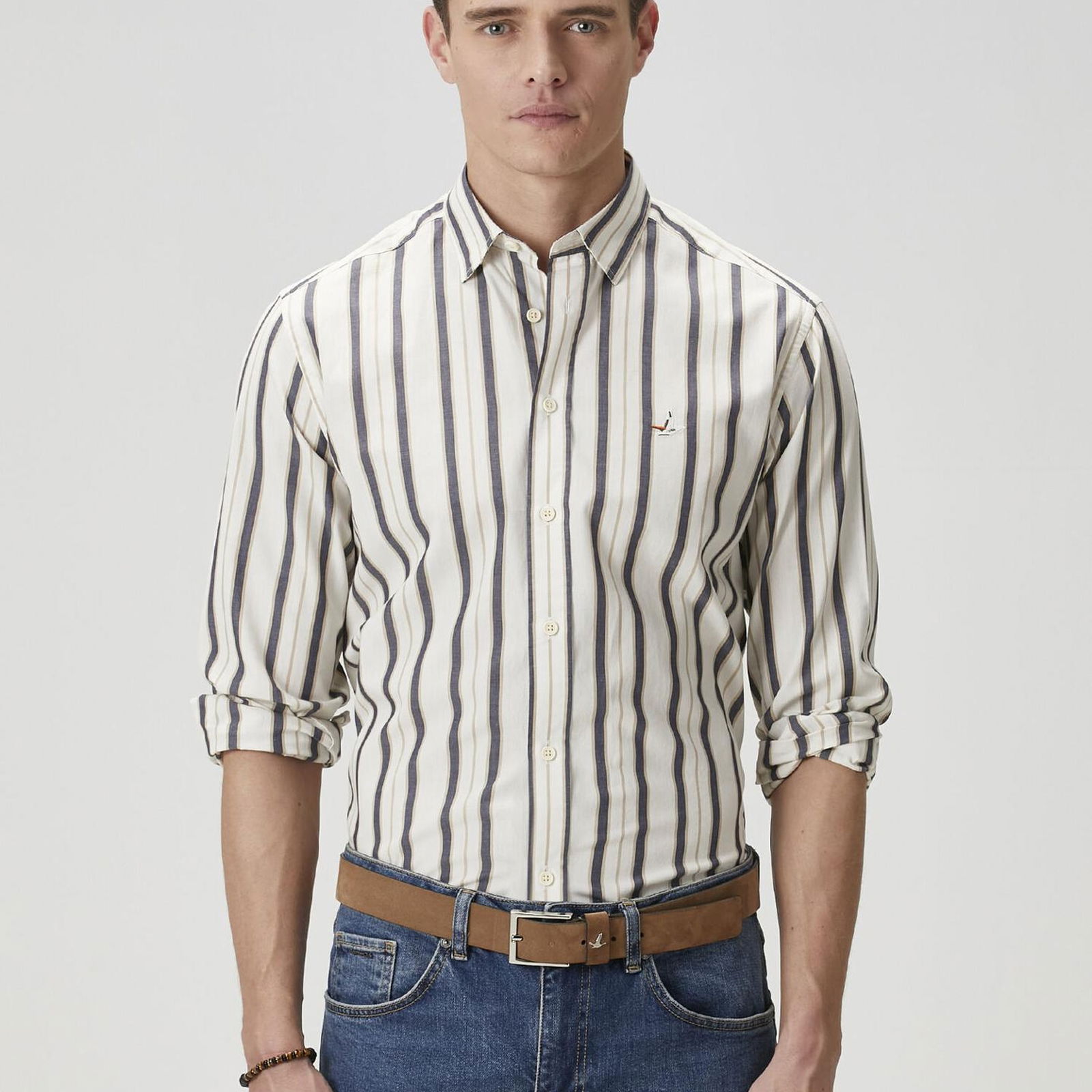 Beymen Club Erkek Slim Fit Beyaz Çizgili Gömlek