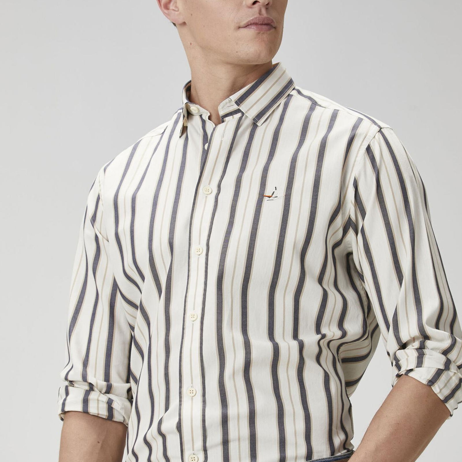 Beymen Club Erkek Slim Fit Beyaz Çizgili Gömlek