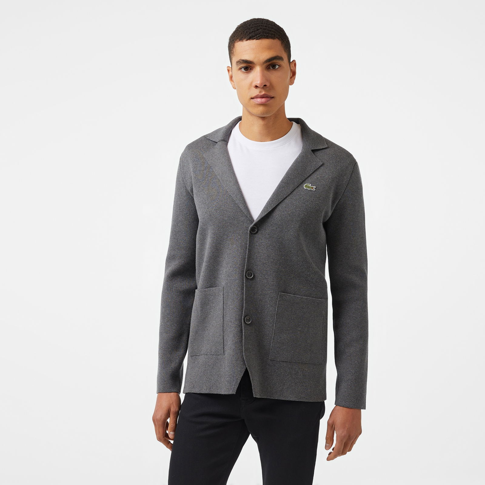 Lacoste Erkek Classic Fit V Yaka Gri Hırka