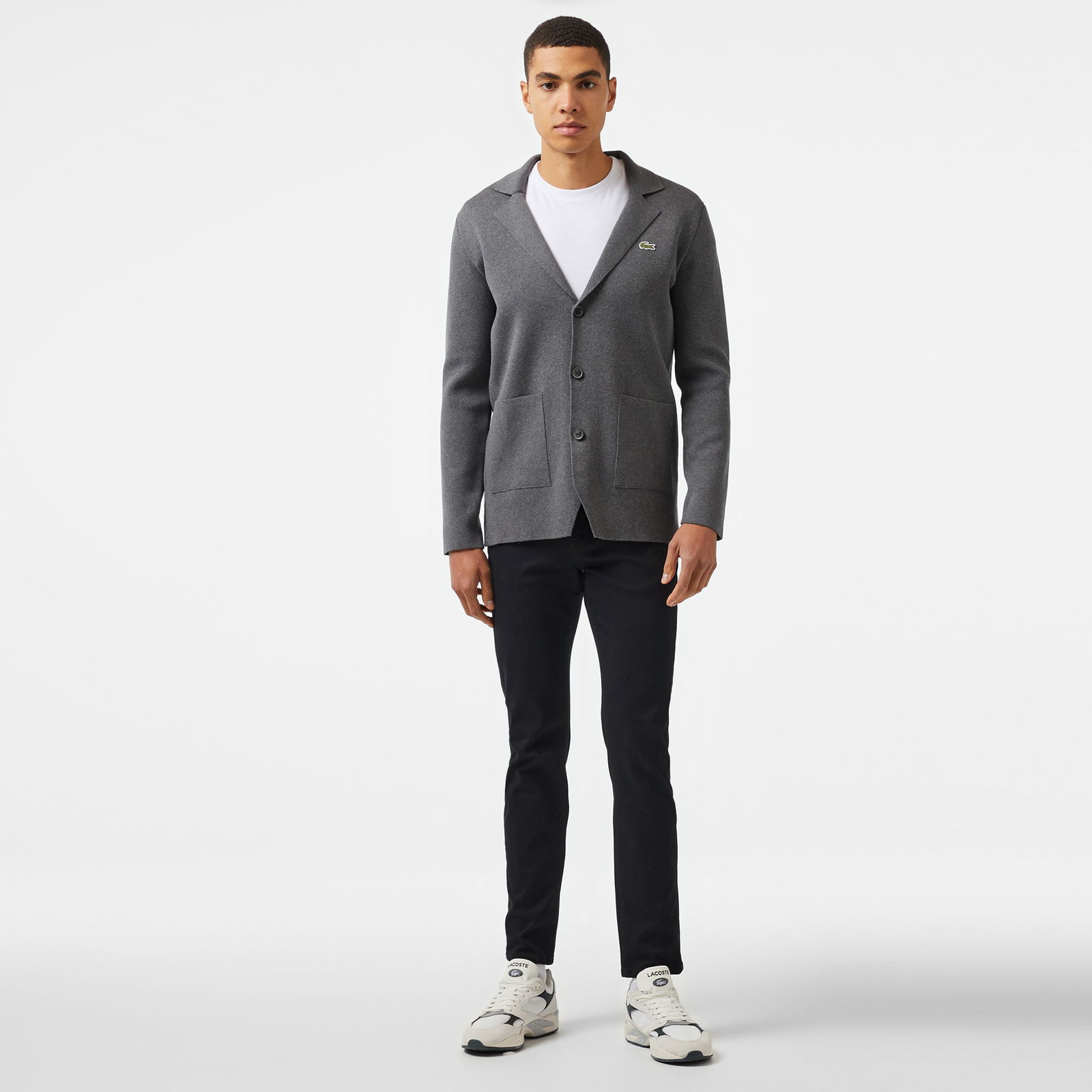 Lacoste Erkek Classic Fit V Yaka Gri Hırka