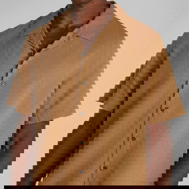  Calvin Klein Linen Cotton Cuban S/S Erkek Kahverengi Gömlek