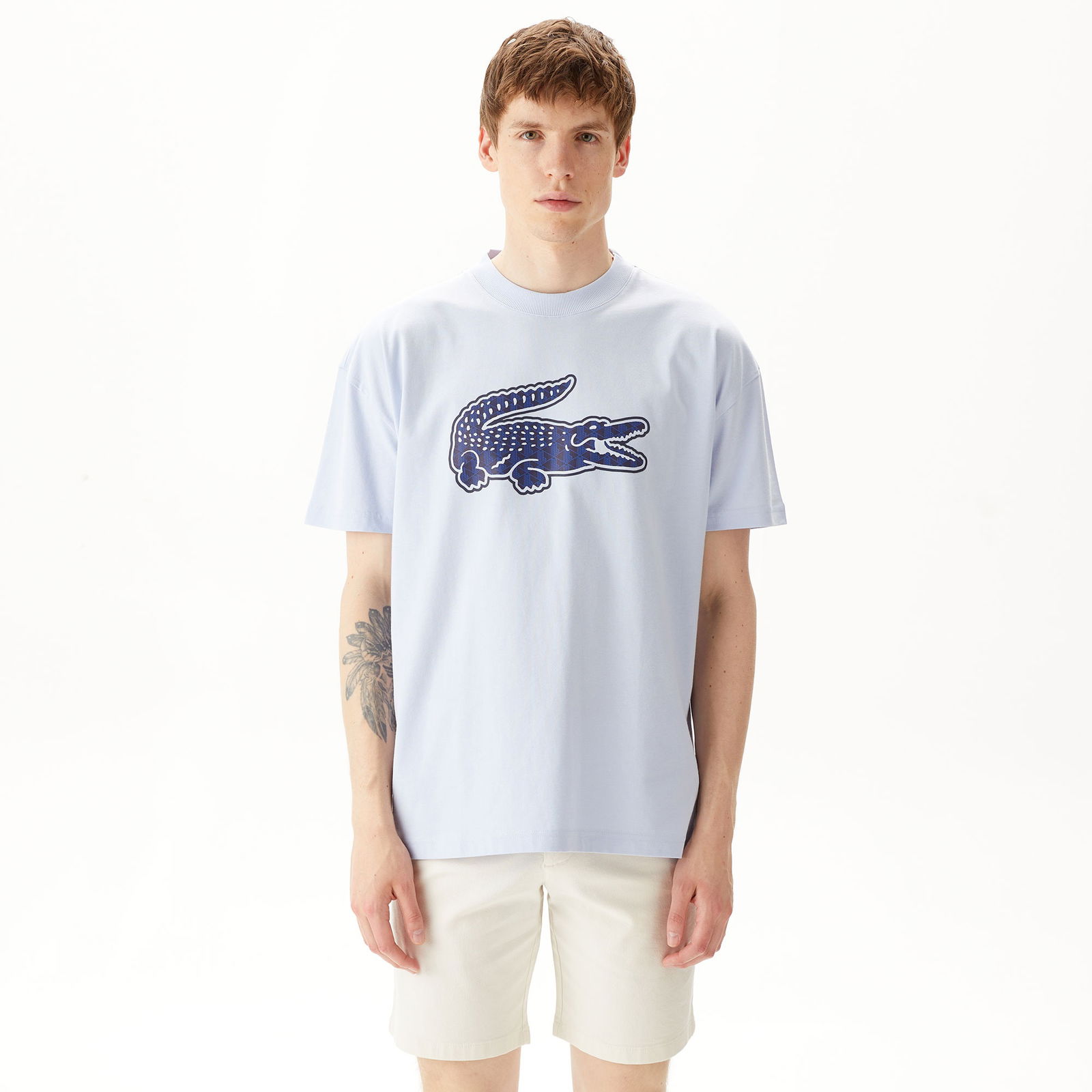Lacoste Erkek Relaxed Fit Bisiklet Yaka Baskılı Beyaz T-Shirt