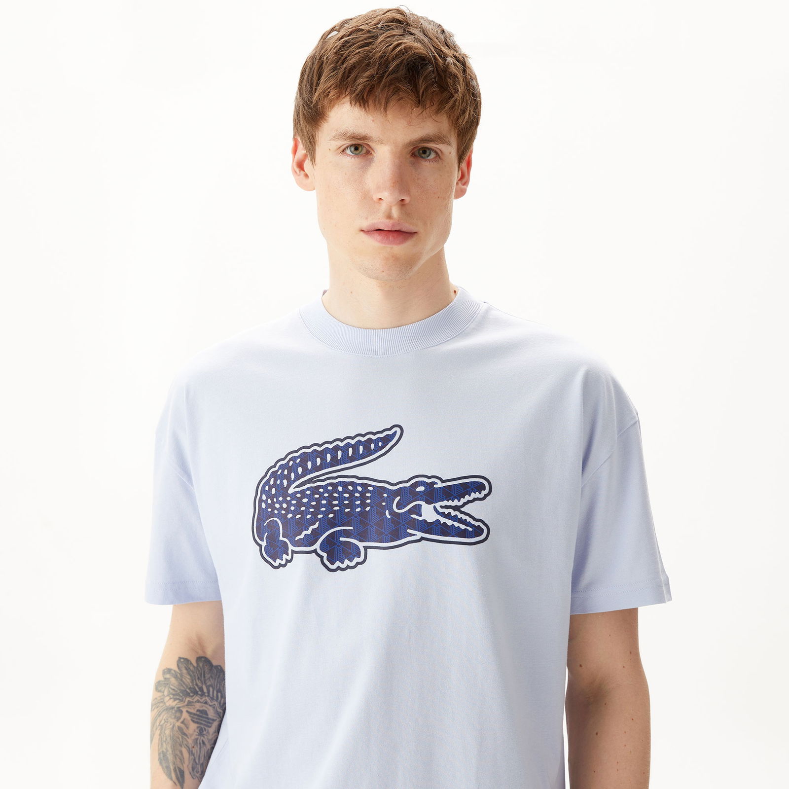 Lacoste Erkek Relaxed Fit Bisiklet Yaka Baskılı Beyaz T-Shirt