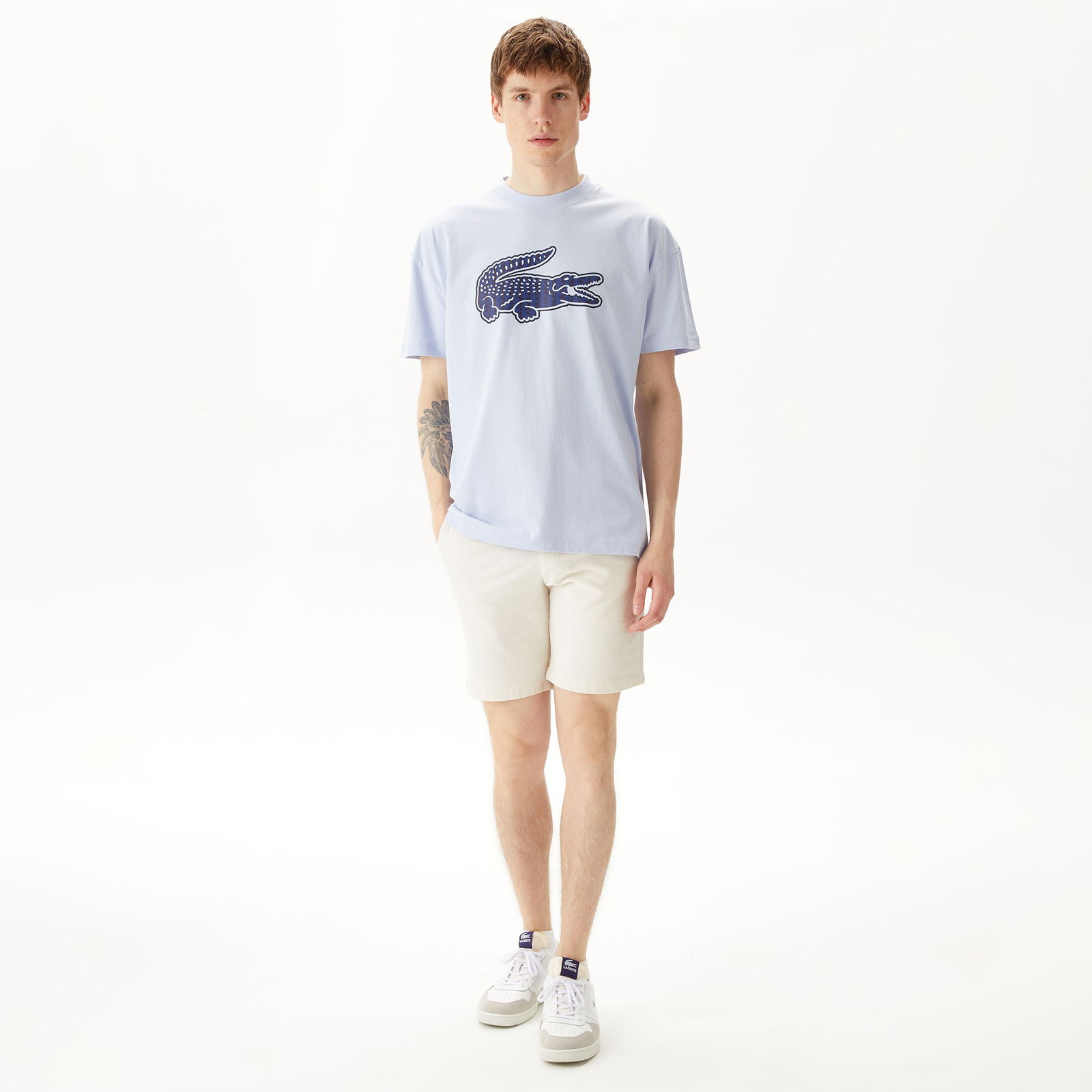 Lacoste Erkek Relaxed Fit Bisiklet Yaka Baskılı Beyaz T-Shirt