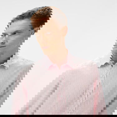  Nautica Erkek Pembe Classic Fit Çizgili Keten Gömlek