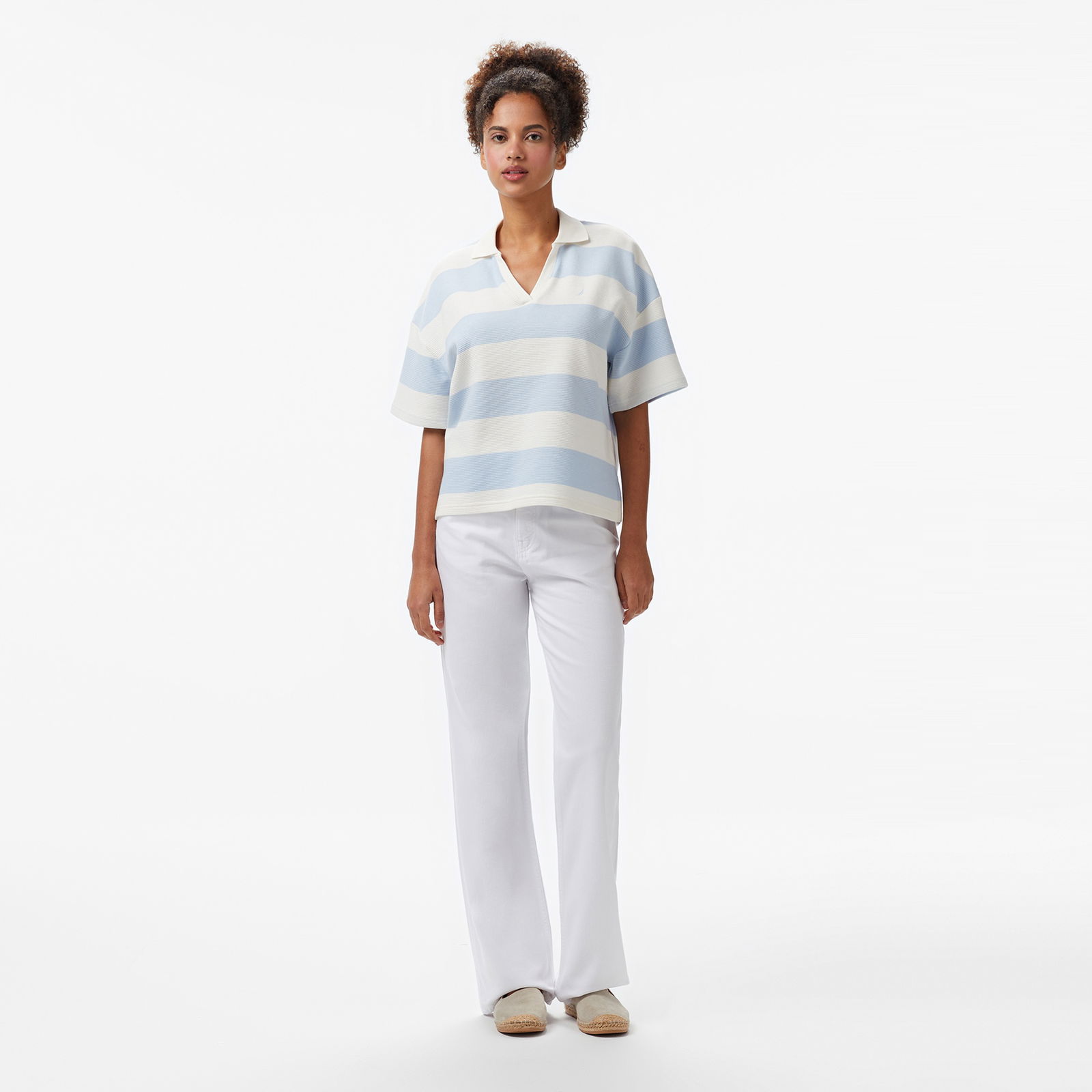 Nautica Kadın Mavi Regular Fit Çizgili Polo