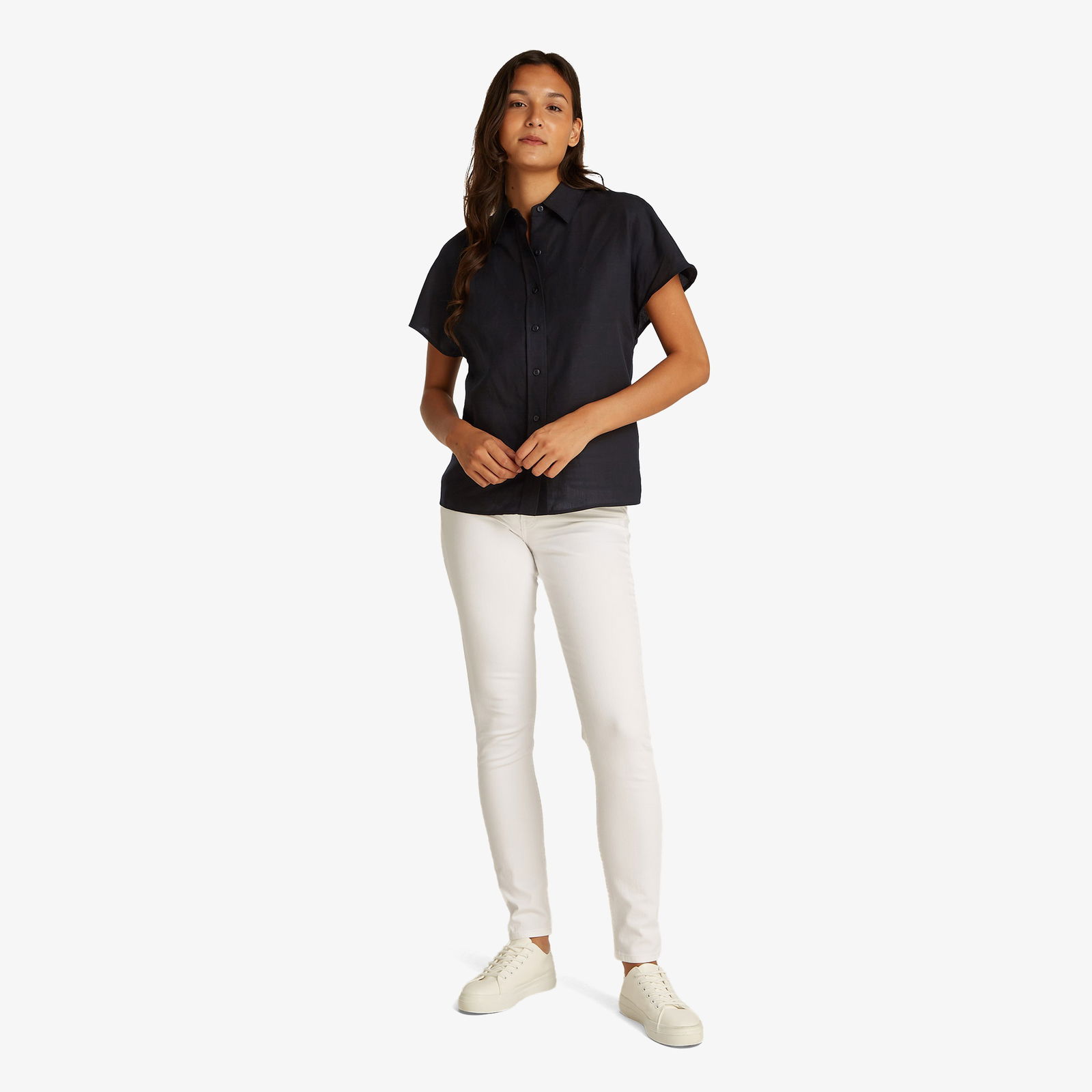 Calvin Klein Linen Blend Kadın Siyah T-Shirt