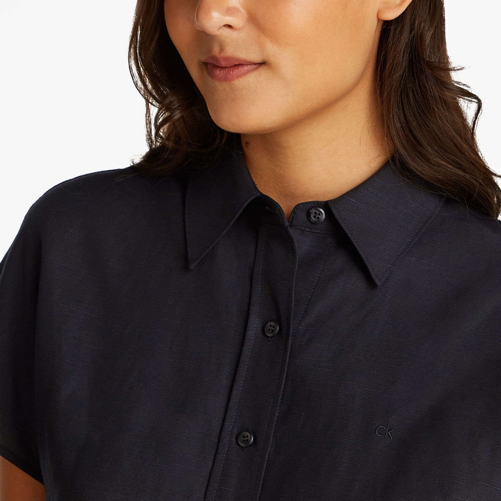 Calvin Klein Linen Blend Kadın Siyah T-Shirt