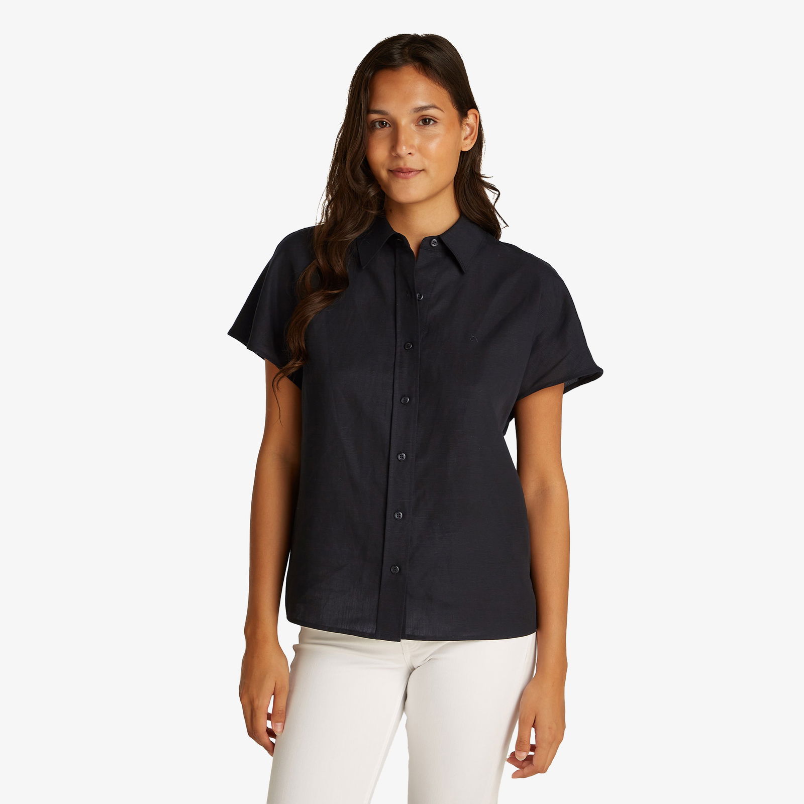 Calvin Klein Linen Blend Kadın Siyah T-Shirt
