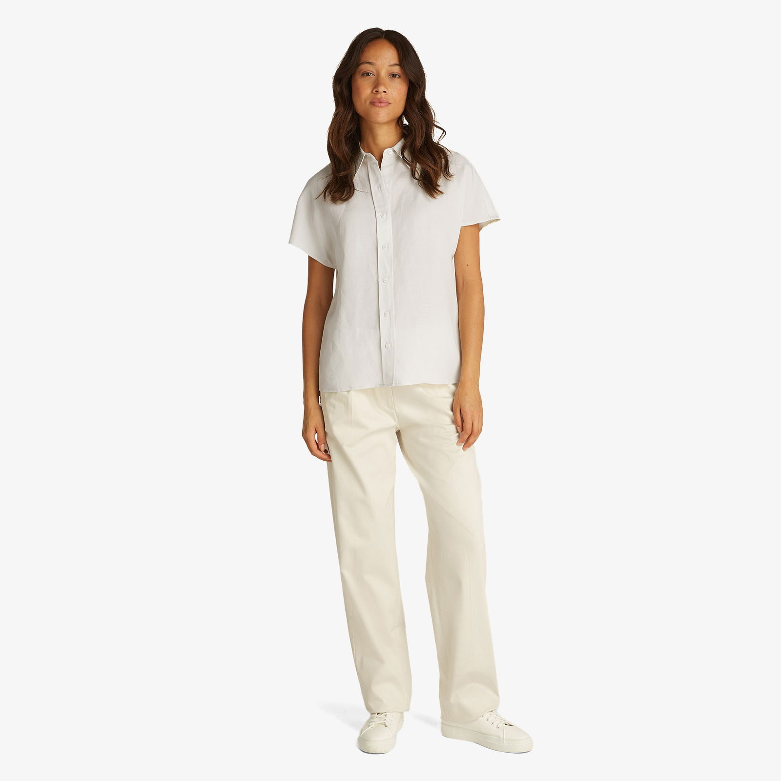 Calvin Klein Linen Blend Kadın Bej T-Shirt