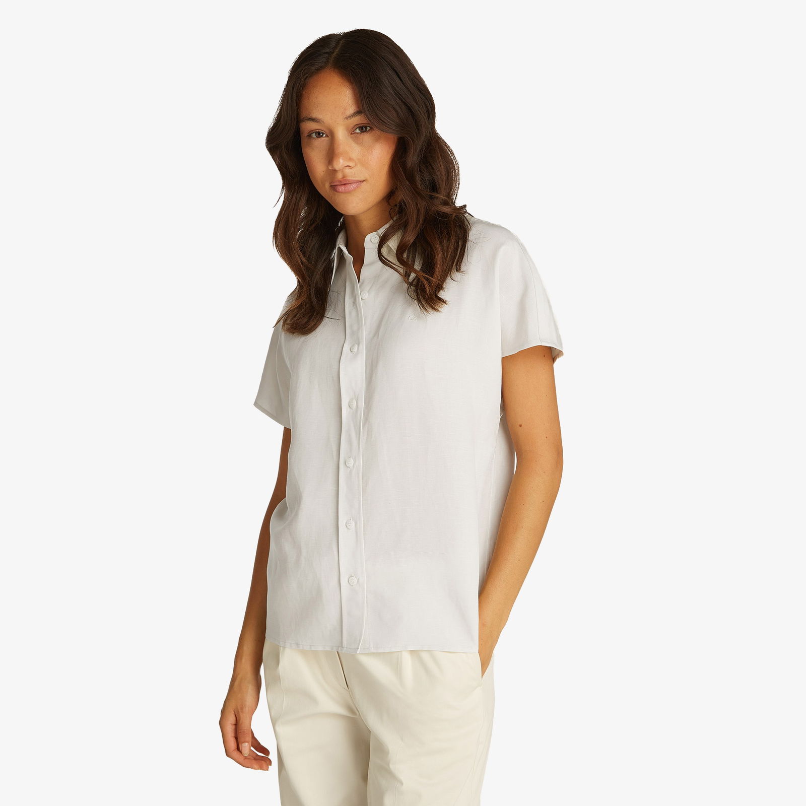 Calvin Klein Linen Blend Kadın Bej T-Shirt