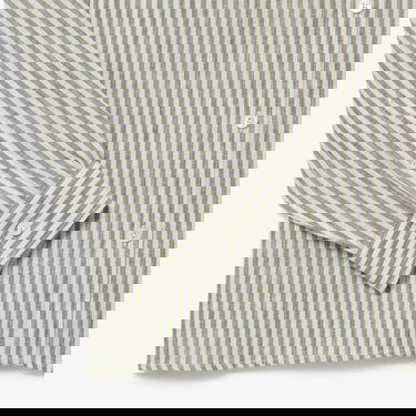  Lacoste Erkek Regular Fit Düğmeli Yaka Çizgili Keten Haki Gömlek