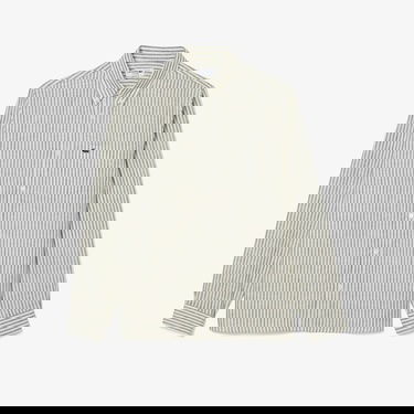  Lacoste Erkek Regular Fit Düğmeli Yaka Çizgili Keten Haki Gömlek