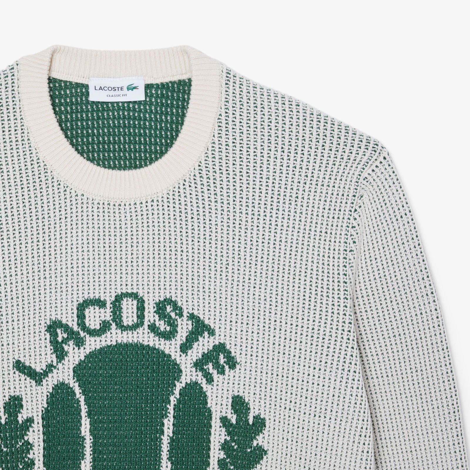 Lacoste Erkek Bisiklet Yaka Desenli Krem Triko