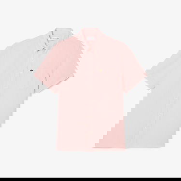  Lacoste Erkek Regular Fit Kısa Kollu Düğmeli Yaka Keten Açık Pembe Gömlek