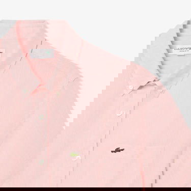  Lacoste Erkek Regular Fit Kısa Kollu Düğmeli Yaka Keten Açık Pembe Gömlek