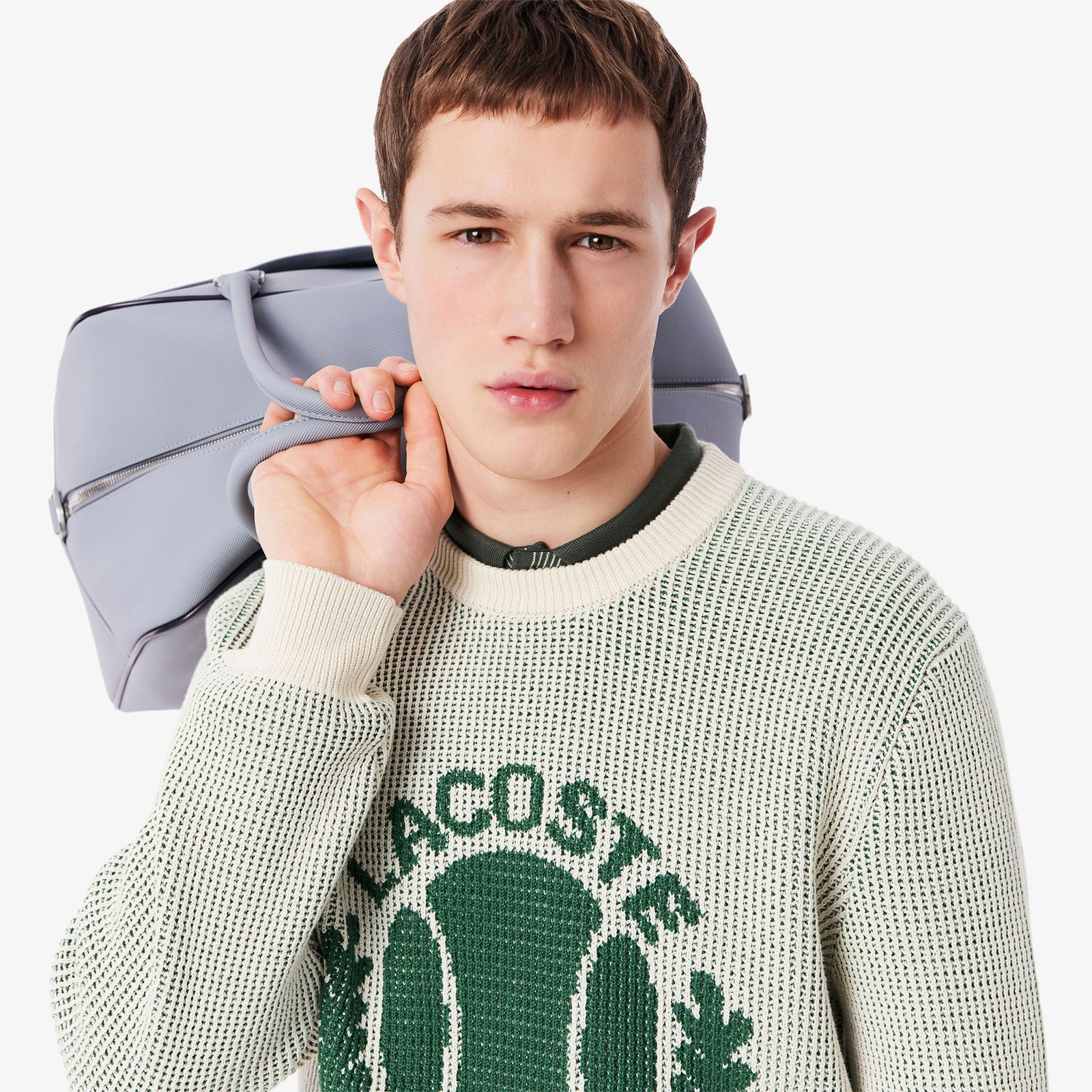 Lacoste Erkek Bisiklet Yaka Desenli Krem Triko