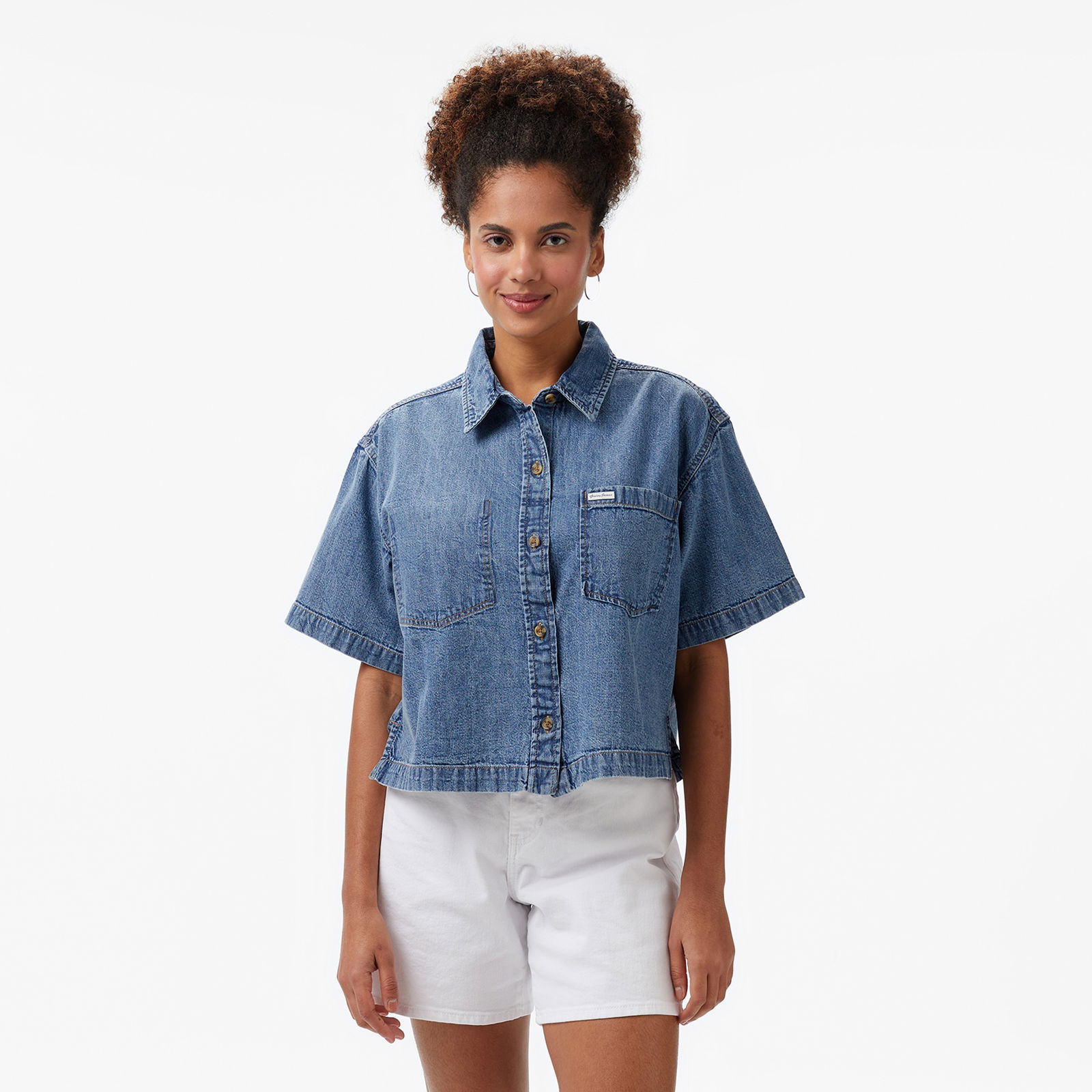 Guess Gj Boxy Ss Shirt  Kadın Mavi Gömlek