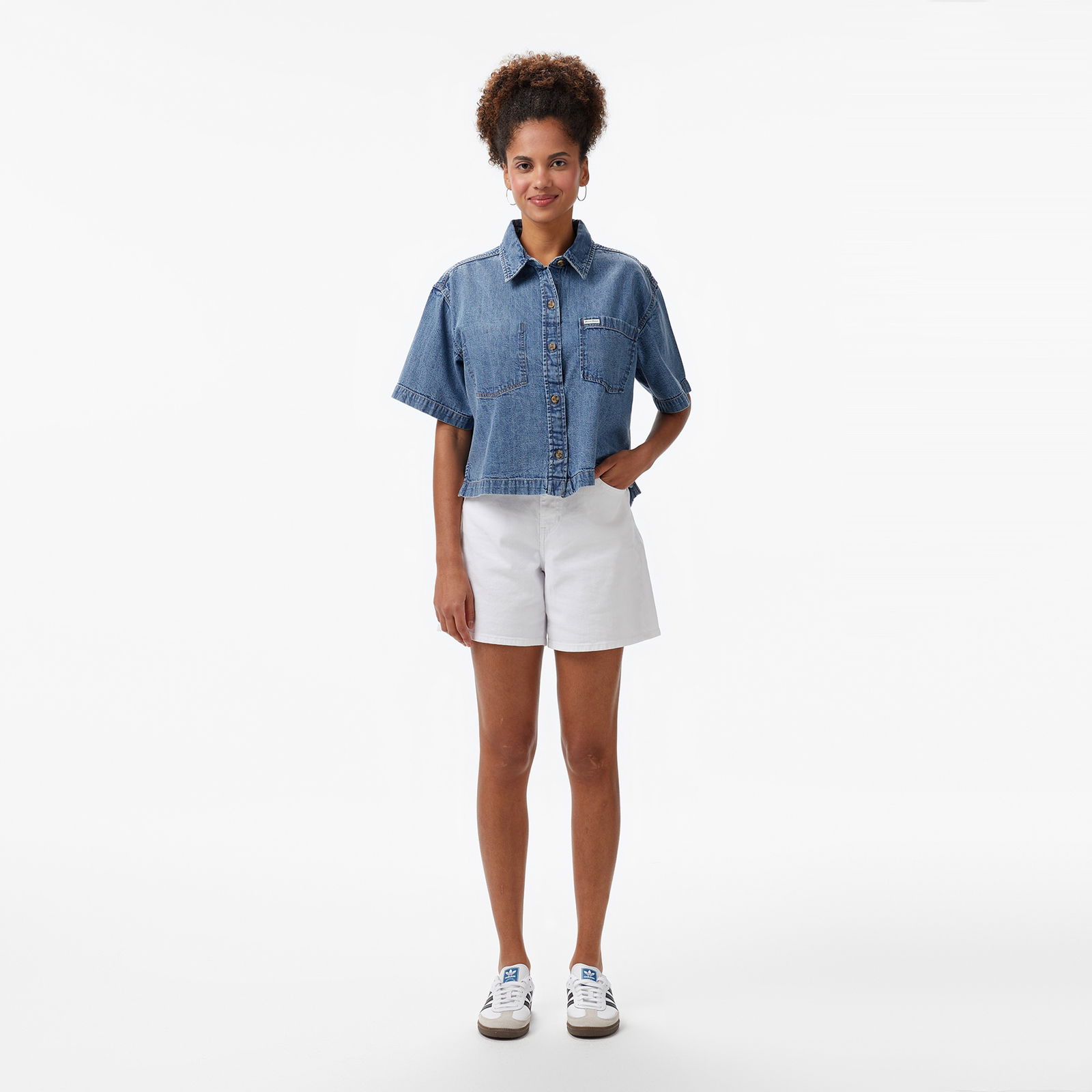 Guess Gj Boxy Ss Shirt  Kadın Mavi Gömlek