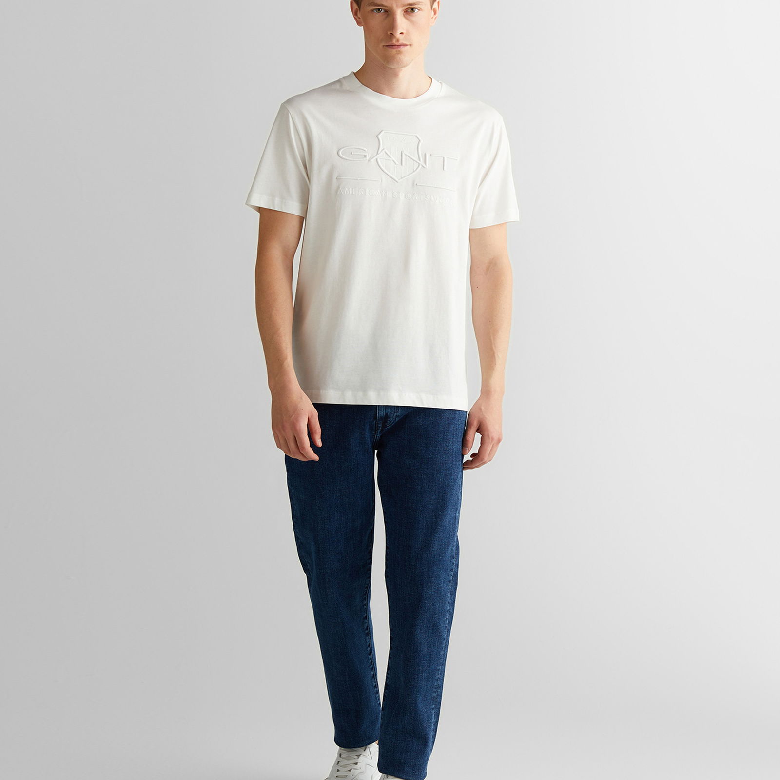 GANT Erkek Beyaz Regular Fit Bisiklet Yaka Logolu Logolu T-Shirt