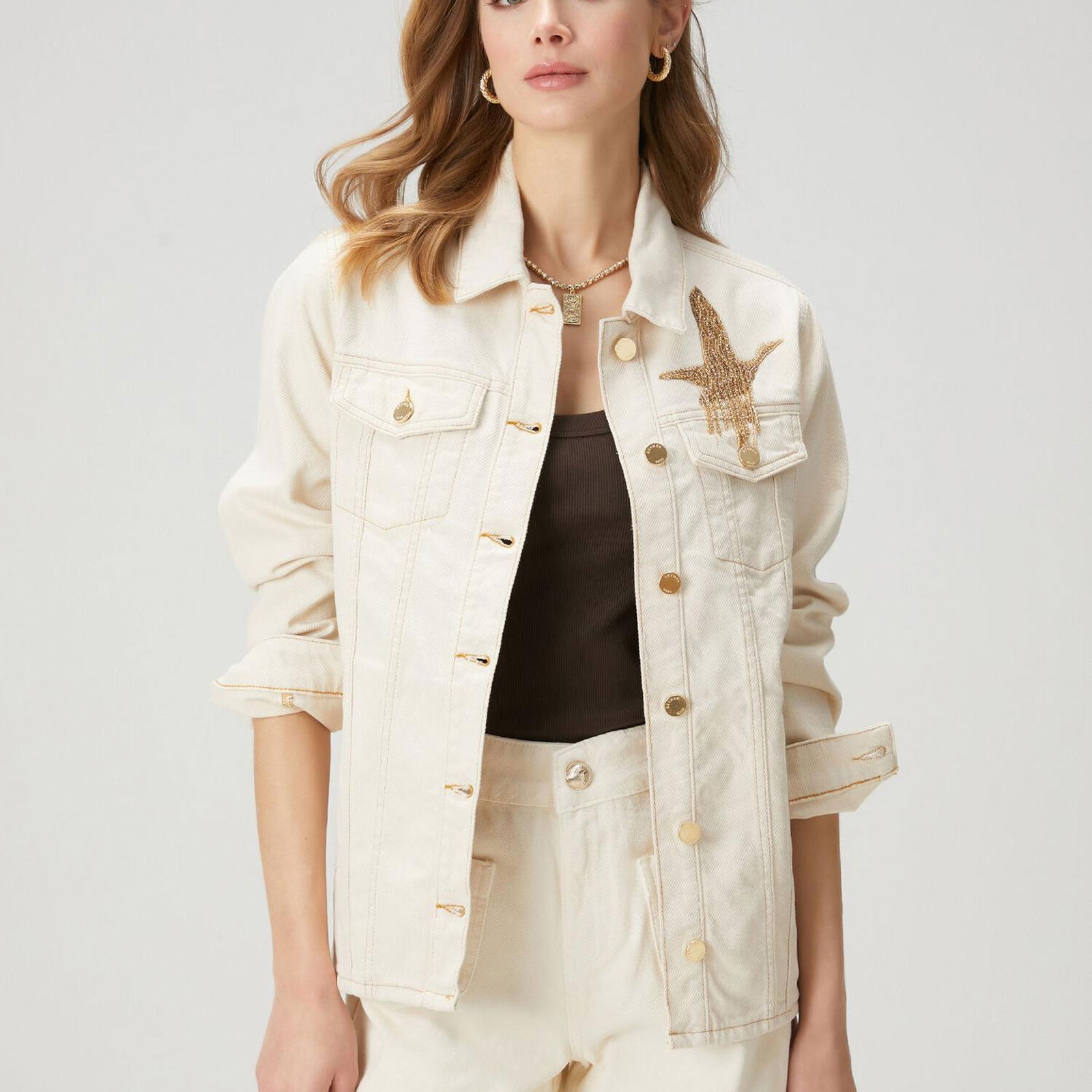 Beymen Club Kadin Ekru İşlemeli Denim Ceket