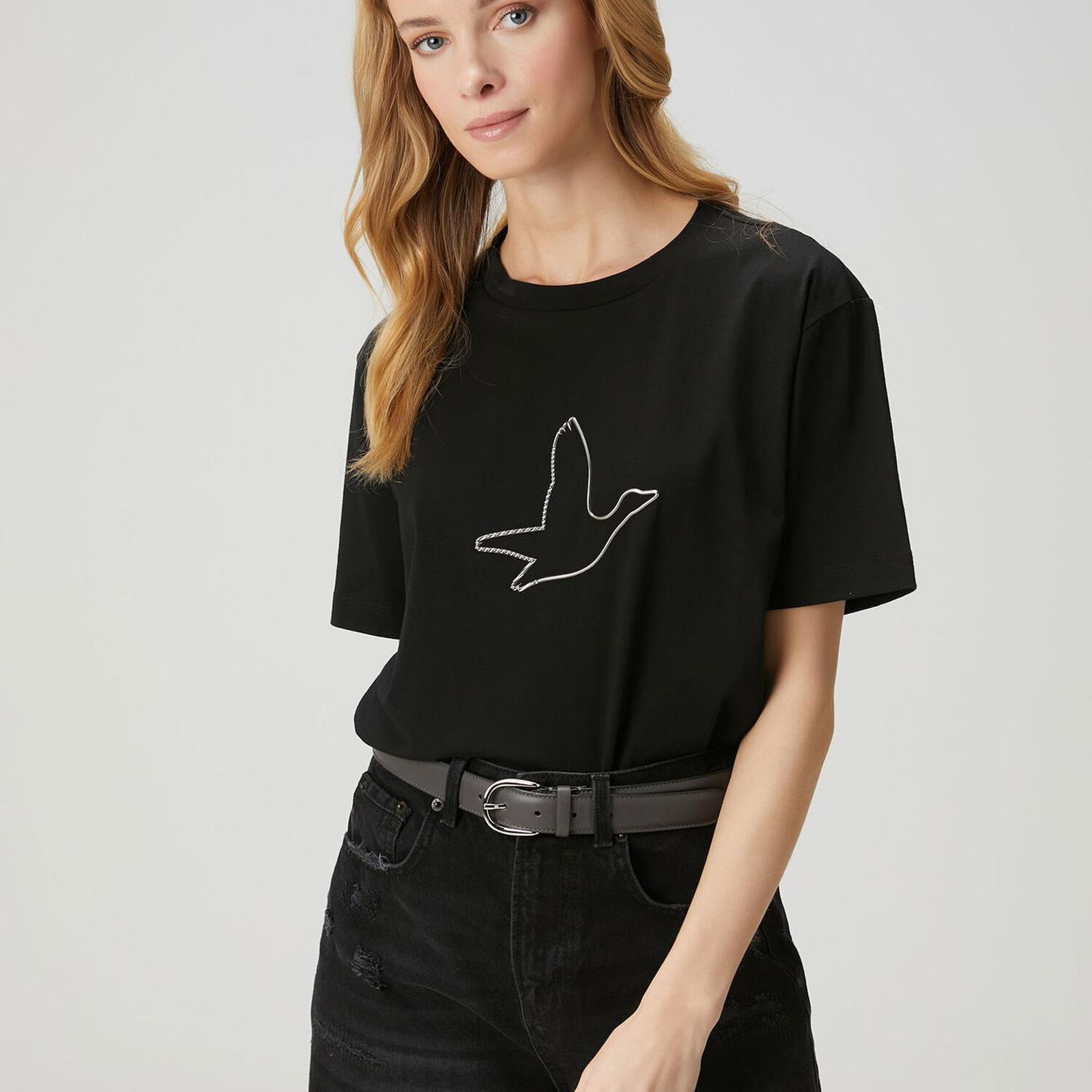 Beymen Club Kadin Siyah Metalik Logo Detaylı T-shirt