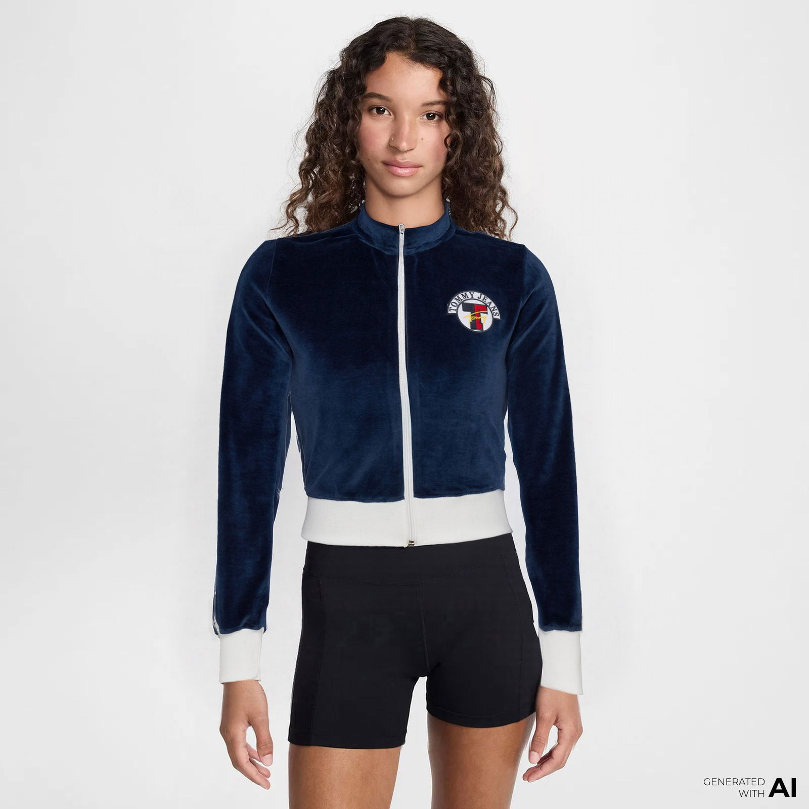 Tommy Jeans Velvet Side Strip Kadın Mavi Sweatshirt